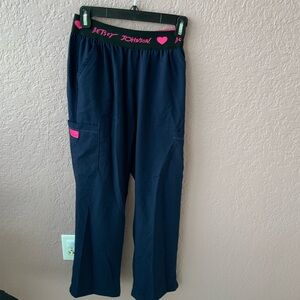 Betsy Johnson petite XS scrub pants in navy blue and pink